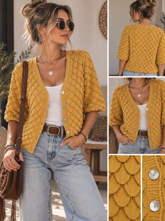 Pepaloves Sweaters - 710 - Pepa Loves Mustard Scallop Knit Cotton Cardigan S